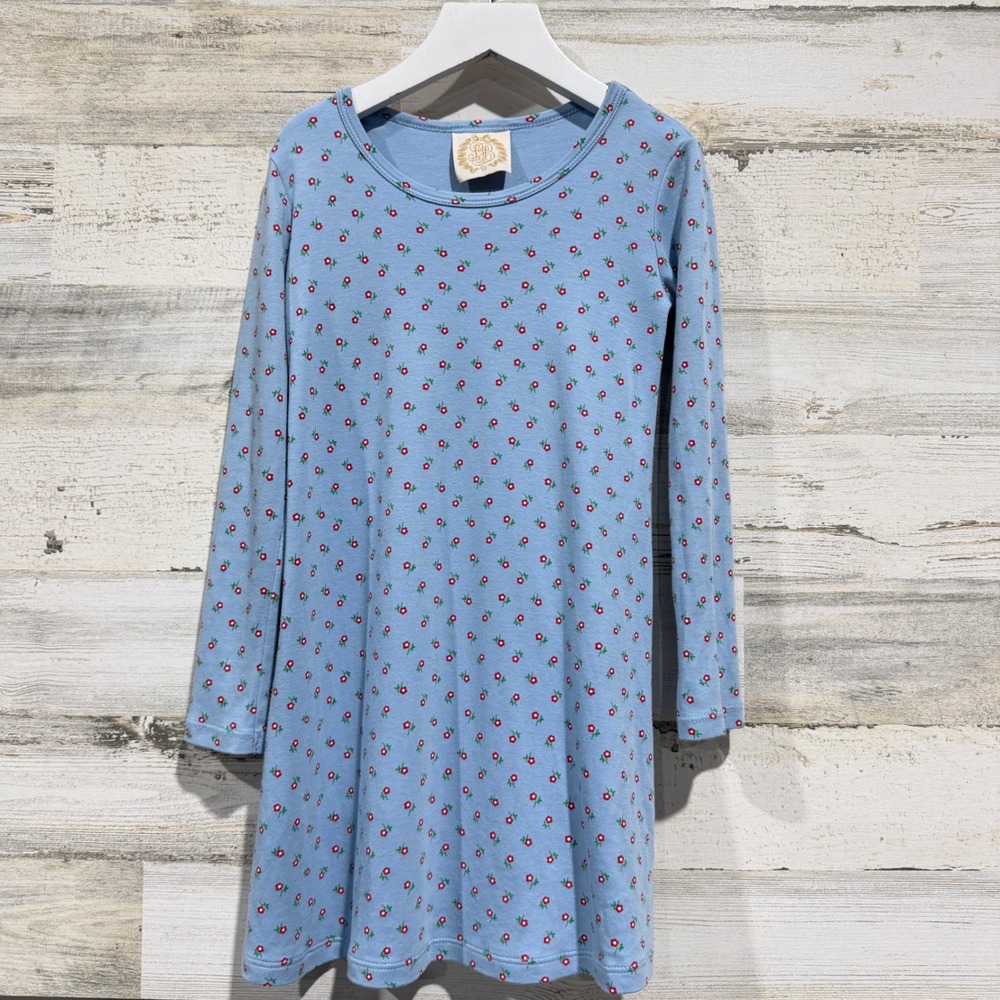 The Beaufort Bonnet Company Dress Girls 6 Blue Floral Pima Cotton Preppy EUC